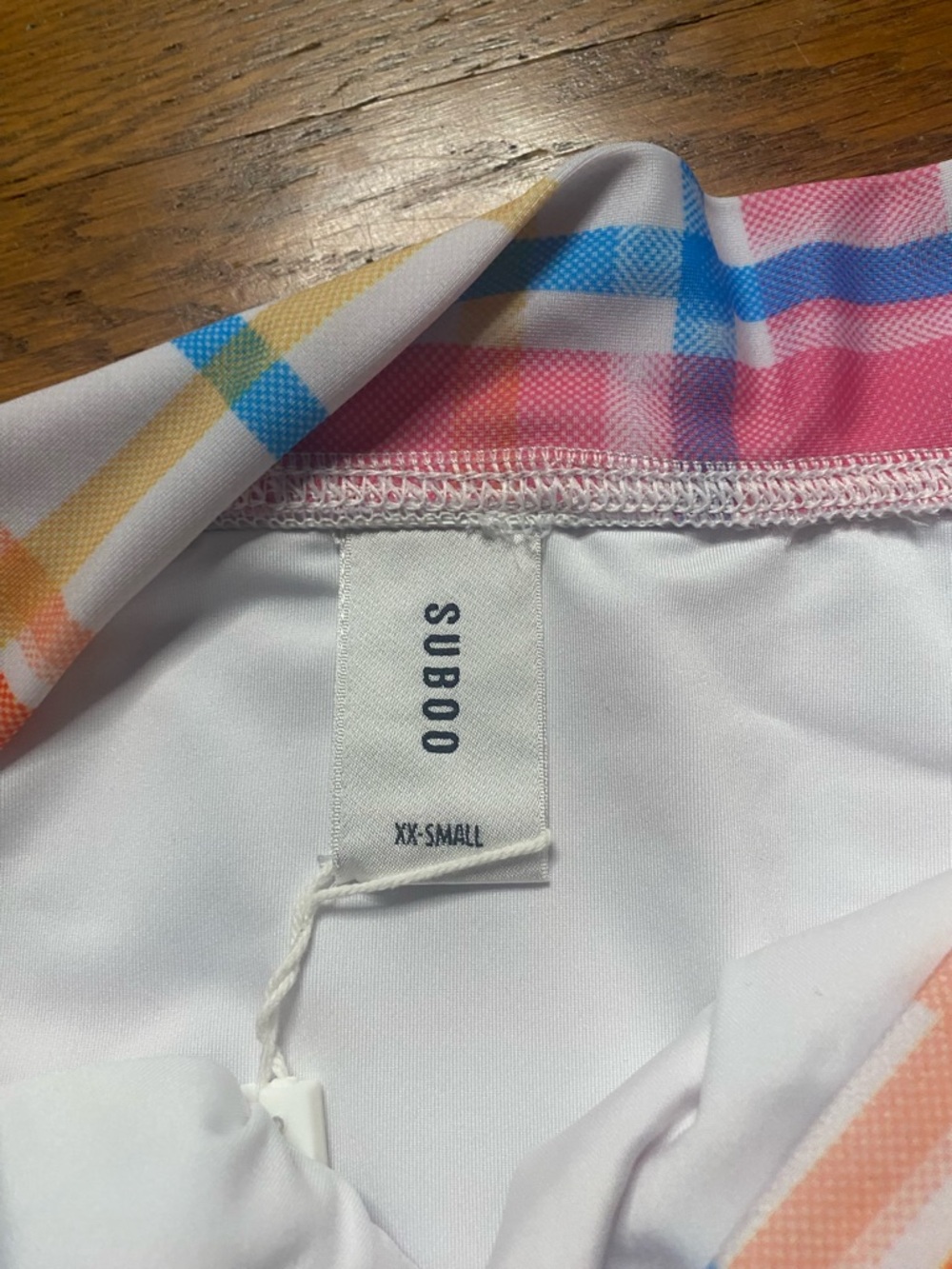 Suboo Brigitte High Cut Bikini Bottom XXS Plaid Pink Orange Blue NWT - Picture 6 of 7